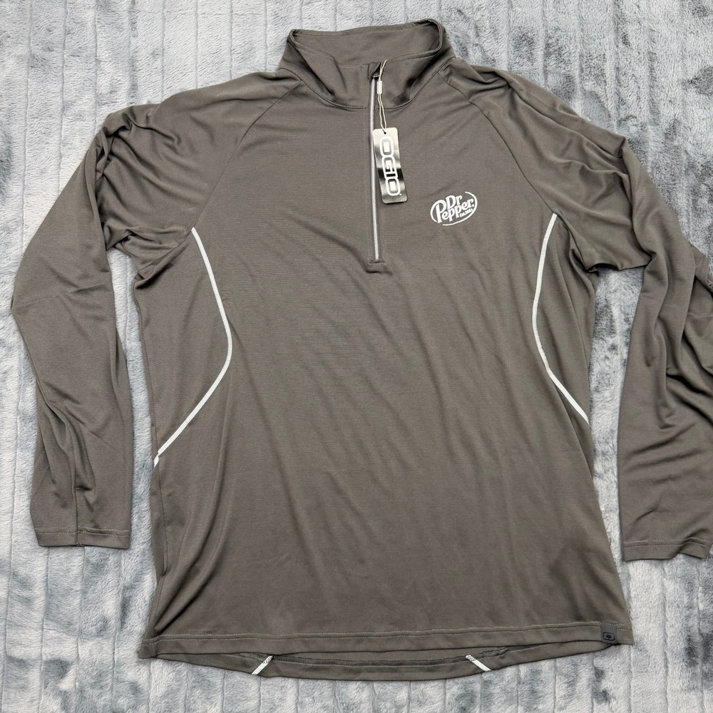 OGIO Dr Pepper Mens 2XL Quarter Zip Pullover Gray Performance Shirt Long Sleeve